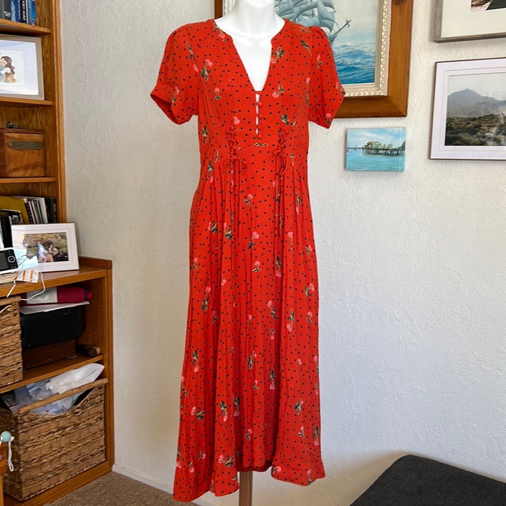 Free People Red Floral Midi Dress